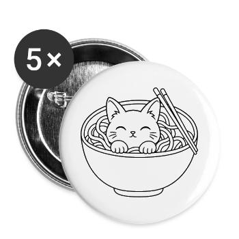 Ramen-Kätzchen - Buttons groß 56 mm (5er Pack) - Weiß - Vorne