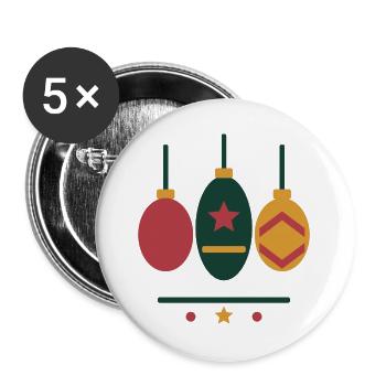 Drei Weihnachtskugeln mit Sternen und Mustern - Buttons groß 56 mm (5er Pack) - Weiß - Vorne