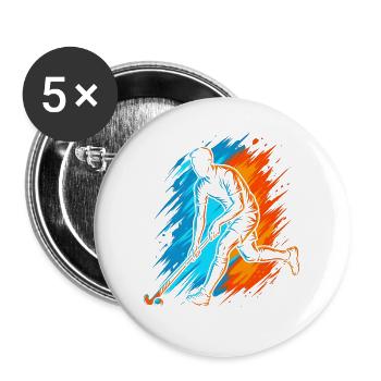 Hockey Floorball Herren Kinder Feldhockey Jungen - Buttons groß 56 mm (5er Pack) - Weiß - Vorne