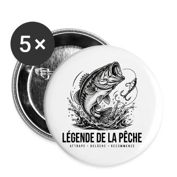 Fischen, Fisch, Poisson, Pêcheur - Buttons groß 56 mm (5er Pack) - Weiß - Vorne