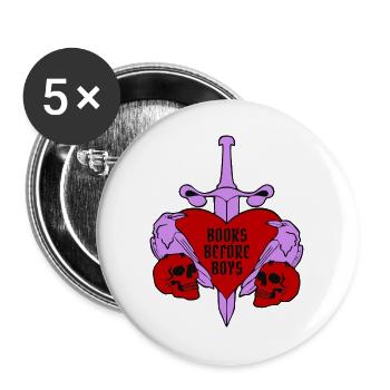 Books Before Boys - dreifarbig - Buttons groß 56 mm (5er Pack) - Weiß - Vorne