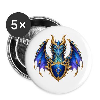 Saphirblauer Drache – Goldenes Wappenschild - Buttons groß 56 mm (5er Pack) - Weiß - Vorne