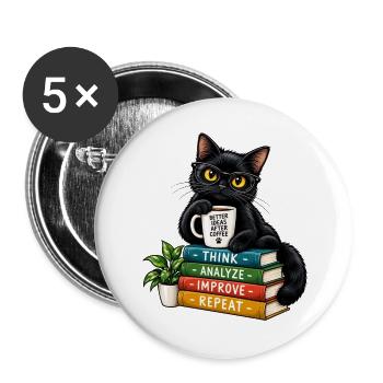 Nerdy Katze mit Kaffee und Büchern - Buttons groß 56 mm (5er Pack) - Weiß - Vorne