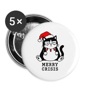 Merry Crisis lustiges Weihnachtskatzen-Meme - Buttons groß 56 mm (5er Pack) - Weiß - Vorne
