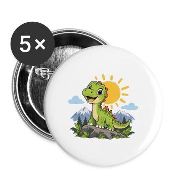 Süßer Dinosaurier – Kleiner Dino auf Abenteuer - Buttons groß 56 mm (5er Pack) - Weiß - Vorne