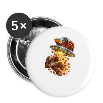 Funny Bigfoot Thanksgiving Turkey UFO Pumpkin - Buttons groß 56 mm (5er Pack) - Weiß - Vorne