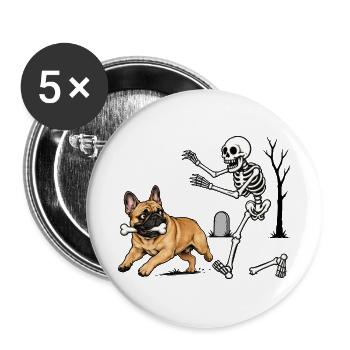 Französische Bulldogge Mit Knochen Vor Skelett - Buttons groß 56 mm (5er Pack) - Weiß - Vorne