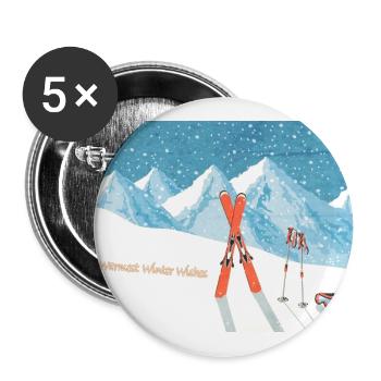 Ski Berge Winterlandschaft - Herzliche Wintergrüße - Buttons groß 56 mm (5er Pack) - Weiß - Vorne