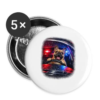 Französische Bulldogge Am Steuer Im Polizeiauto - Buttons groß 56 mm (5er Pack) - Weiß - Vorne