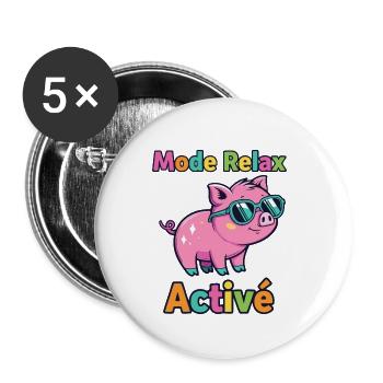 Entspannter Modus Active Funky Pig - Buttons groß 56 mm (5er Pack) - Weiß - Vorne