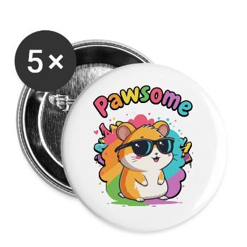 Hamster Pawsome Regenbogenbrille - Buttons groß 56 mm (5er Pack) - Weiß - Vorne