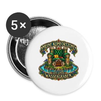 Meine Komfortzone hat einen Wassergraben - Buttons groß 56 mm (5er Pack) - Weiß - Vorne