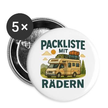Wohnmobil Geschenk für die erste große Rundreise - Buttons groß 56 mm (5er Pack) - Weiß - Vorne