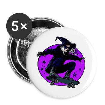 Hexen Skaterin Halloween - Buttons groß 56 mm (5er Pack) - Weiß - Vorne