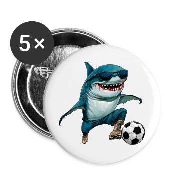 Fussball Hai Fisch - Buttons groß 56 mm (5er Pack) - Weiß - Vorne