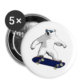 Skateboarder Eisbär - Buttons groß 56 mm (5er Pack) - Weiß - Vorne