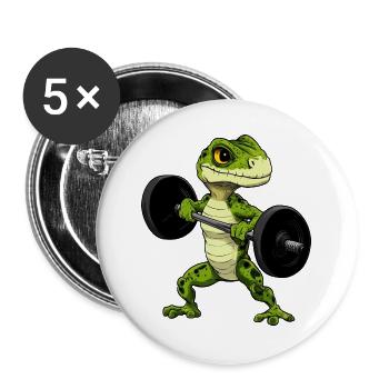 Eidechsen Fitness / Trainer Eidechse - Buttons groß 56 mm (5er Pack) - Weiß - Vorne