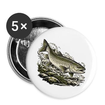 Wilde Forelle – Kraft des Bergbachs - Buttons groß 56 mm (5er Pack) - Weiß - Vorne