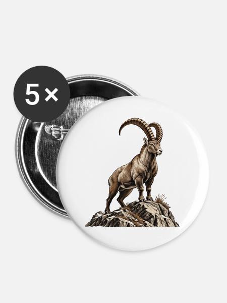 Alpensteinbock – König der Felsen - Buttons groß 56 mm (5er Pack) - Weiß