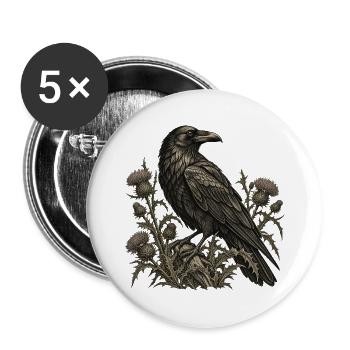 Rabe & Disteln – Dunkle Naturgravur - Buttons groß 56 mm (5er Pack) - Weiß - Vorne