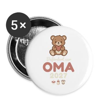 Befördert zur Oma – Teddy - Buttons groß 56 mm (5er Pack) - Weiß - Vorne