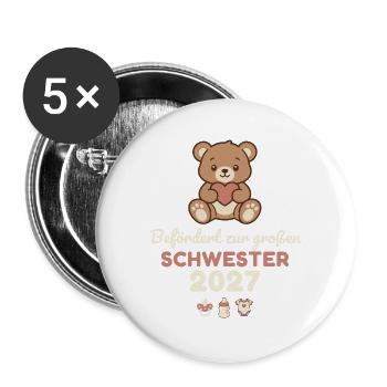 Befördert zur großen Schwester 2027 – Süß - Buttons groß 56 mm (5er Pack) - Weiß - Vorne