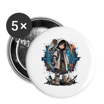 Baby-Cyborg im Cyberpunk-Viertel - Buttons groß 56 mm (5er Pack) - Weiß - Vorne