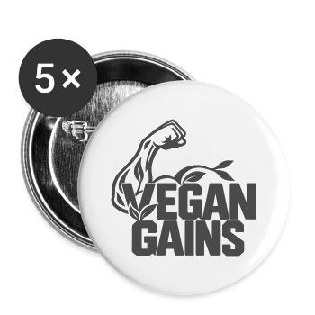 Vegan Gains Fitness - Buttons groß 56 mm (5er Pack) - Weiß - Vorne