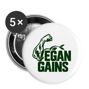 Vegan Gains - Buttons groß 56 mm (5er Pack) - Weiß - Vorne