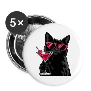 Cocktail Cat With Attitude - Buttons groß 56 mm (5er Pack) - Weiß - Vorne
