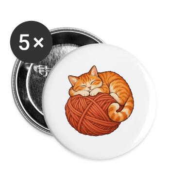 Katze mit Garn - Buttons groß 56 mm (5er Pack) - Weiß - Vorne
