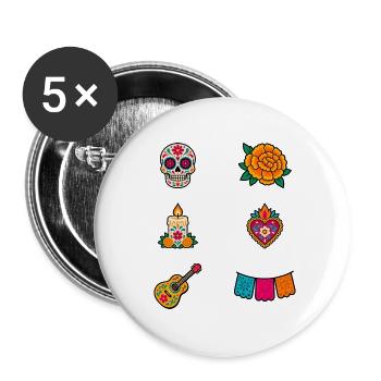 Ikonen des Día de los Muertos - Buttons groß 56 mm (5er Pack) - Weiß - Vorne