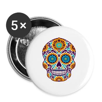 Blumenschädel - Buttons groß 56 mm (5er Pack) - Weiß - Vorne