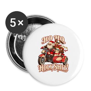 Santa on Motorcycle Naughty Ho Ho Ho - Buttons groß 56 mm (5er Pack) - Weiß - Vorne
