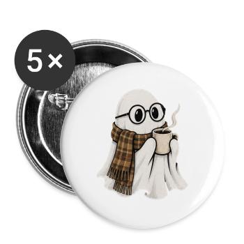 Kaffeegeist mit Brille und Schal - Buttons groß 56 mm (5er Pack) - Weiß - Vorne