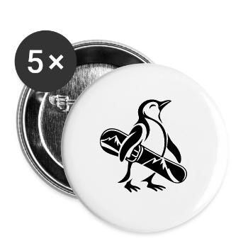 Penguin Silhouette Snowboarder Winter Holiday - Buttons groß 56 mm (5er Pack) - Weiß - Vorne