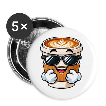 Cooler Cartoon Kaffee Cappuccino - Buttons groß 56 mm (5er Pack) - Weiß - Vorne