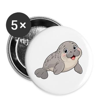 Süße lachende Seekuh – Lustiges Comic Motiv - Buttons groß 56 mm (5er Pack) - Weiß - Vorne