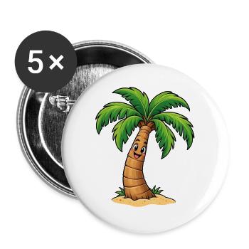 Lachende Palme – Lustiges Sommer Comic Motiv - Buttons groß 56 mm (5er Pack) - Weiß - Vorne