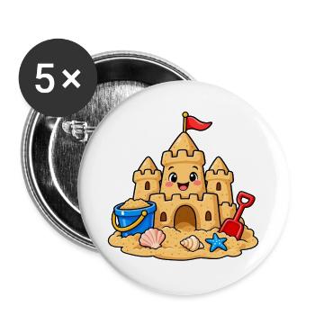Lustige Sandburg am Strand – Süßes Sommer Comic - Buttons groß 56 mm (5er Pack) - Weiß - Vorne