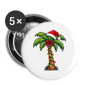 Lustige Weihnachtspalme mit Nikolausmütze - Buttons groß 56 mm (5er Pack) - Weiß - Vorne
