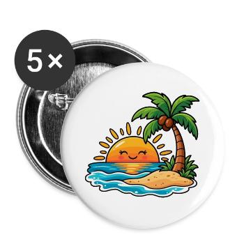 Tropischer Sonnenuntergang mit Palme - Buttons groß 56 mm (5er Pack) - Weiß - Vorne