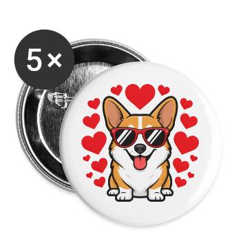 Corgi Valentine Hearts Sonnenbrille Welpenliebe - Buttons groß 56 mm (5er Pack) - Weiß - Vorne