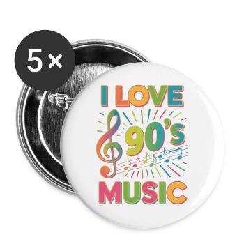 Ich Liebe 90er-Jahre-Musik, Retro-Neunziger-Jahre - Buttons groß 56 mm (5er Pack) - Weiß - Vorne