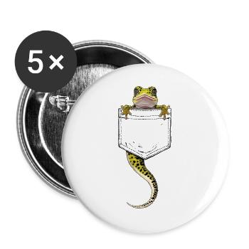 Grüner Gecko in einer falschen Trompe-l'oeil-Tasche - Buttons groß 56 mm (5er Pack) - Weiß - Vorne