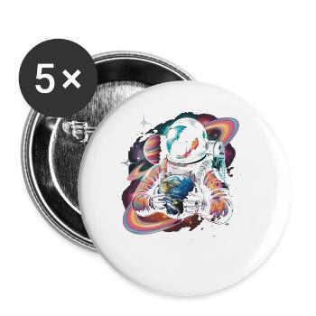 Farbenfroher Astronaut, der Erde und Planeten hält - Buttons groß 56 mm (5er Pack) - Weiß - Vorne