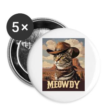 Western- und Wüsten-Meowdy Cowboy-Katze - Buttons groß 56 mm (5er Pack) - Weiß - Vorne