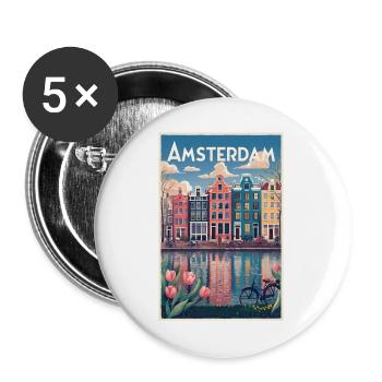 Amsterdamer Kanalporträt - Buttons groß 56 mm (5er Pack) - Weiß - Vorne