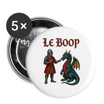 Le Boop – Ritter boopt Drachen | Mittelalter Meme - Buttons groß 56 mm (5er Pack) - Weiß - Vorne