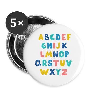 Lebendiges Alphabet - Buttons groß 56 mm (5er Pack) - Weiß - Vorne
